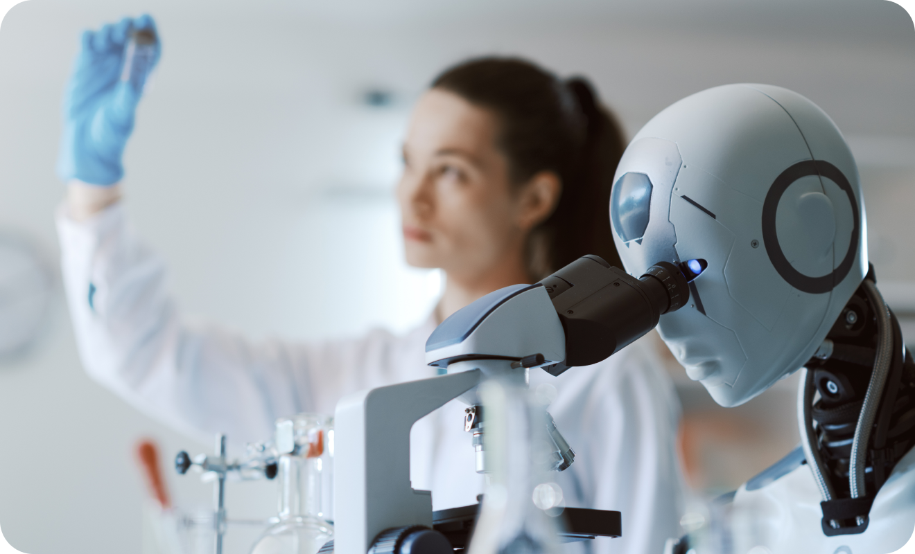 Robot realizando funciones en un laboratorio.